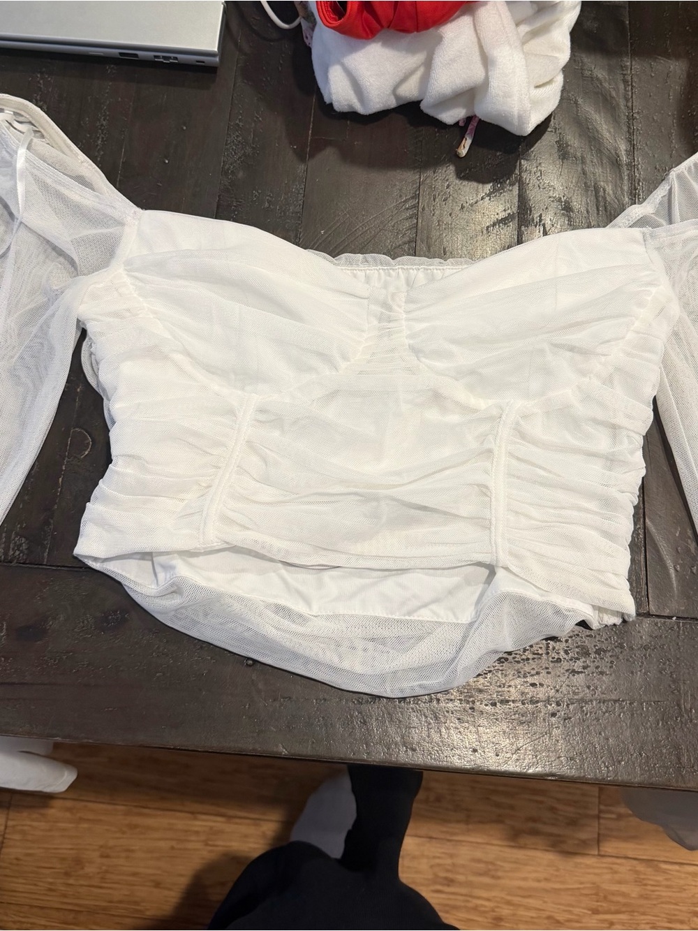 Princess Polly White Ruched Off-Shoulder Mesh Blouse